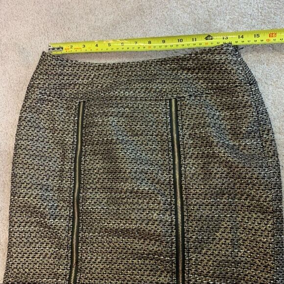 ETCETERA GOLD BRONZE METALLIC PENCIL SKIRT WOOL BLEND EXPOSED ZIPPERS SIZE 4 - Picture 10 of 12